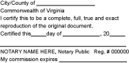 Virgina Certfied copy of an Original Stamp (Custom Name, ID #)